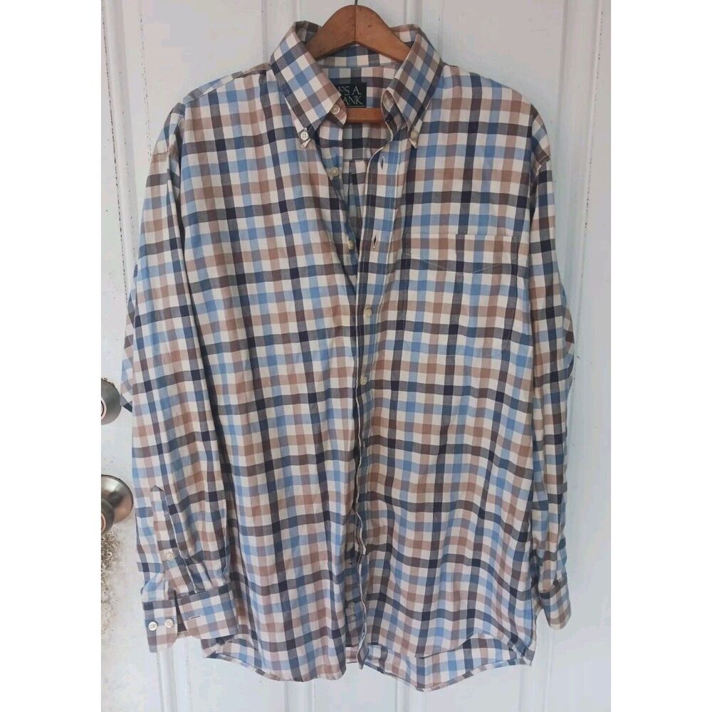 Jos A Bank Shirt Mens Medium Executive Collection Button Down Gingham Check blue